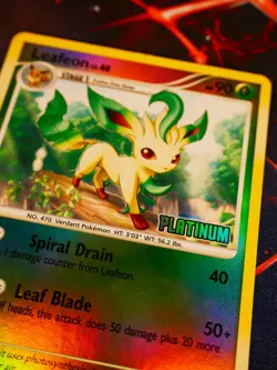 LP Pokemon (Burger King) LEAFEON Card MAJESTIC DAWN 24/100 Reverse Foil Platinum - Image 1
