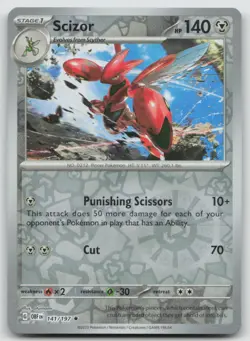 Scizor 141/197 Rare Obsidian Flames Pokemon Reverse Holo NM - Image 1