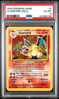 1999 Pokemon Base Set Unlimited Charizard Holo #4 PSA 6 EX-MT Vintage B - Image 1