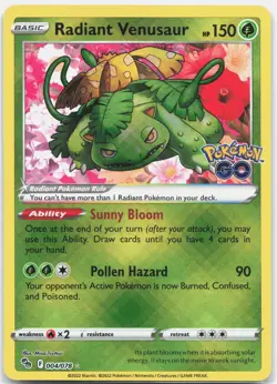 Radiant Venusaur Radiant Rare Pokemon GO PGO Grass Holo 004/078 2022 NM - Image 1