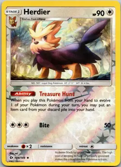 Herdier 104/149 Uncommon SM Base Set Pokemon Reverse Holo Near Mint - Image 1