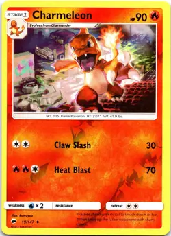 Charmeleon 19/147 Uncommon Burning Shadows Pokemon Reverse Holo Near Mint - Image 1