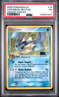 PSA 1 PR 2005 Pokemon EX Unseen Forces Vaporeon REVERSE Holo Foil Rare 19/115 - Image 1
