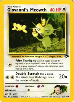 Pokemon TCG Giovanni's Meowth 43/132 Gym Challenge Unlimited MP - Image 1