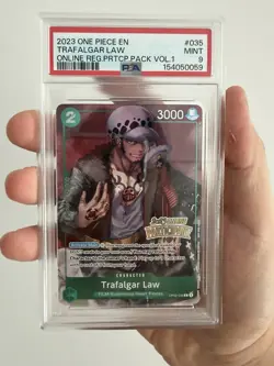 One Piece CCG Trafalgar Law 2023 Online Participant PSA 9 - Image 1