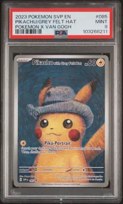 PSA 9 PIKACHU WITH GREY FELT HAT 2023 POKEMON SVP POKEMON X VAN GOGH #085 *MINT* - Image 1
