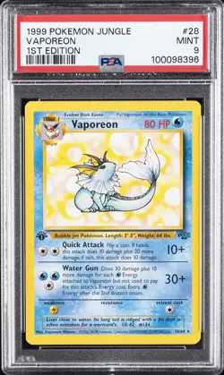 1999 POKEMON JUNGLE 1ST ED #28 VAPOREON PSA 9 - Image 1