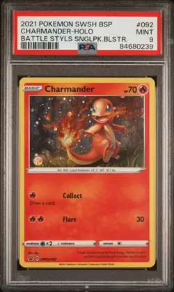 2021 POKEMON SWSH BLACK STAR PROMO #092 CHARMANDER-HOLO PSA 9 - Image 1