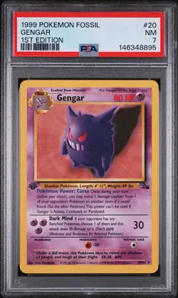 1999 POKEMON FOSSIL 1ST EDITION #20 GENGAR PSA 7 - Image 3