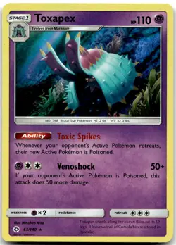 Pokemon Toxapex Base Set SM01 #63/149 Holo Rare Holo LP BUY 2, 1 FREE! - Image 1