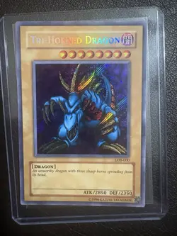 Tri-Horned Dragon LOB-000 Unlimited Secret Rare Holo Legend of Blue Eyes Konami - Image 1