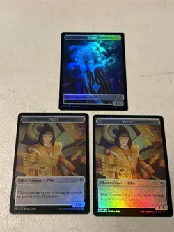 3 x mtg foil token Pilot // Spirit, 001/002, Kamigawa Neon Dynasty, unplayed - Image 2