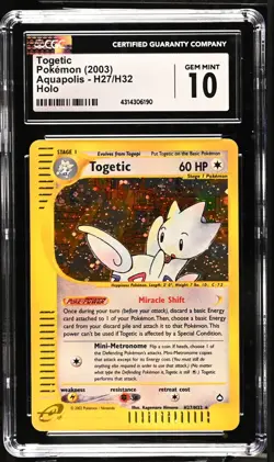 CGC 10 GEM MT 2003 Togetic H27/H32 Aquapolis Holo Rare Pokemon Trading Card WOTC - Image 1