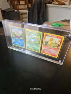 Vtg Pokemon Card WOTC Starter Squirtle Bulbasaur Charmander Arcrlic Display Case - Image 1