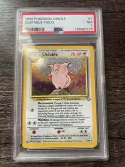 1999 Pokemon TCG Clefable Jungle Holo Card PSA 7 NM 1/64 Unlimited Rare Vintage - Image 1