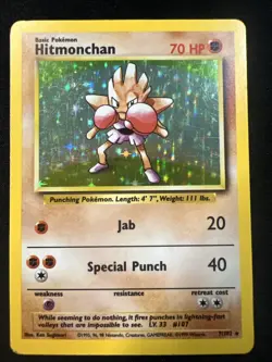 Pokemon TCG Hitmonchan Base Set 7/102 Holo 1999-2000 Holo Rare MP - Image 1