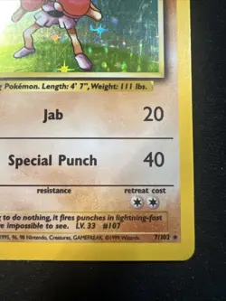 Pokemon TCG Hitmonchan Base Set 7/102 Holo 1999-2000 Holo Rare MP - Image 5