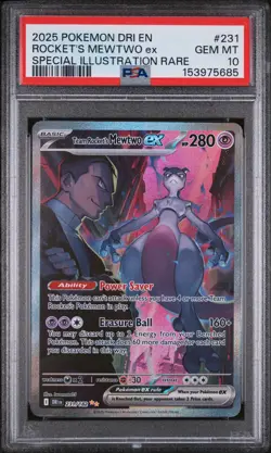 2025 POKEMON DRI EN-DESTINED RIVALS #231 TEAM ROCKET'S MEWTWO EX PSA 10 - Image 1
