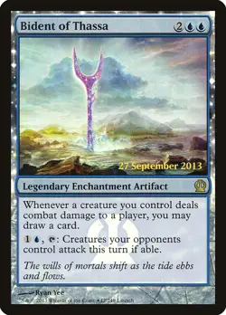 Bident of Thassa (Prerelease) [Theros Promos] Lightly Played Foil - Image 1