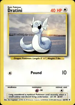 Pokemon Dratini 26/102 Base Set 4th Print 1999-2000 Uncommon Near Mint - Image 1