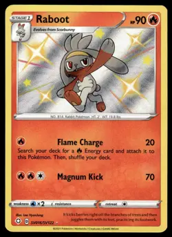 Pokemon TCG Shining Fates: Shiny Vault #SV016/SV122 Raboot NM - Image 1