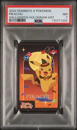 2022 DOMINO'S X POKEMON HALLOWEEN HOLOGRAM ART PIKACHU PSA 7 - Image 1
