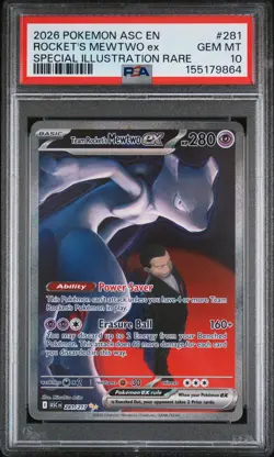 2026 POKEMON ASC EN-ASCENDED HEROES #281 TEAM ROCKET'S MEWTWO EX PSA 10 - Image 1