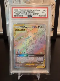 Moltres Zapdos Articuno GX 2019 Pokemon Hidden Fates Full Art Secret #69 PSA 9 - Image 1