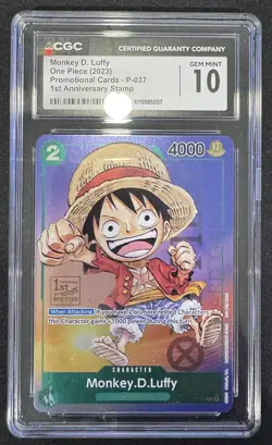 One Piece Monkey .D. Luffy P-037 1st Anniversary Stamped Promo CGC 10 GEM MINT - Image 1