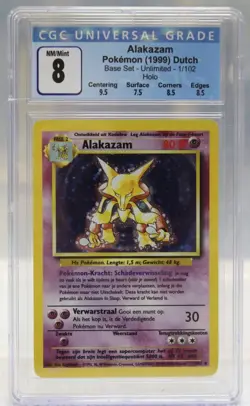 1999 POKEMON DUTCH BASE SET - UNLIMITED - HOLO #1/102 ALAKAZAM CGC 8 - Image 1