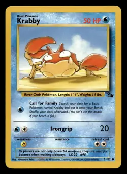 Krabby 51/62 Common Fossil WOTC Pokemon NM - Image 1
