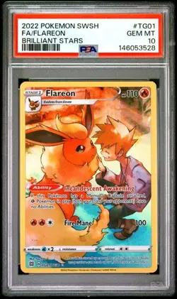 2022 POKEMON SWSH09 BRILLIANT STARS FLAREON TG01 ULTRA RARE FULL ART HOLO PSA 10 - Image 1
