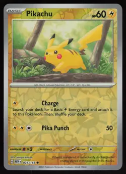 PIKACHU 025/165 COMMON 151 POKEMON REVERSE HOLO NM/M - Image 1