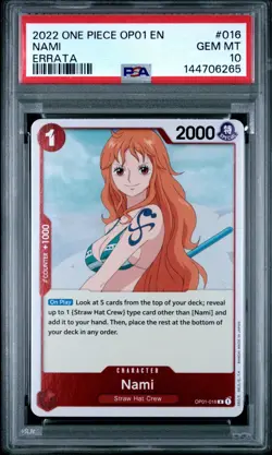 PSA 10 Nami Errata OP01-016 2022 One Piece Romance Dawn GEM MINT #016 - Image 1