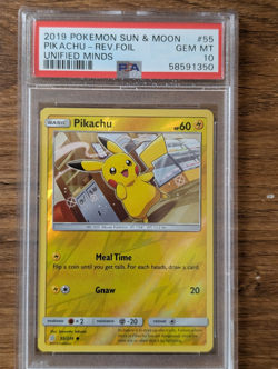 2019 Pokemon SM Unified Minds PSA 10 Pikachu #55 Reverse Foil Holo LOW POP - Image 1