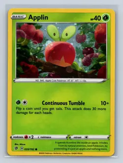 Applin Cosmos Holo #020/192 SWSH02: Rebel Clash LP Pokemon TCG Card - Image 1