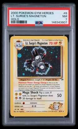 PSA 7 Lt Surge's Magneton 8/132 Gym Heroes Holo Rare Vintage Pokemon Card - Image 2