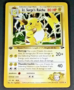 1ST EDITION POKEMON GYM CHALLENGE - LT. SURGE'S RAICHU #11/132 - SWIRL!! (EX/NM) - Image 1