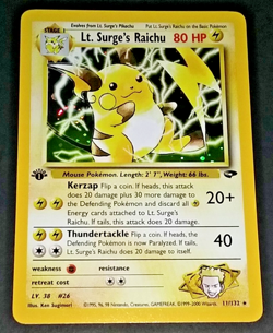 1ST EDITION POKEMON GYM CHALLENGE - LT. SURGE'S RAICHU #11/132 - SWIRL!! (EX/NM) - Image 2