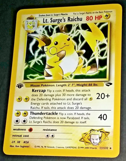 1ST EDITION POKEMON GYM CHALLENGE - LT. SURGE'S RAICHU #11/132 - SWIRL!! (EX/NM) - Image 3