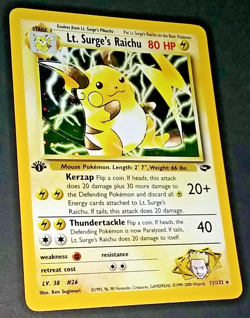 1ST EDITION POKEMON GYM CHALLENGE - LT. SURGE'S RAICHU #11/132 - SWIRL!! (EX/NM) - Image 4