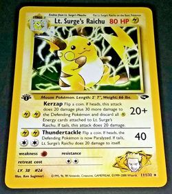 1ST EDITION POKEMON GYM CHALLENGE - LT. SURGE'S RAICHU #11/132 - SWIRL!! (EX/NM) - Image 5