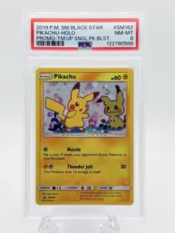 POKEMON TEAM UP SM BLACK STAR PROMO PIKACHU #SM162 HOLO PSA 8 - Image 1