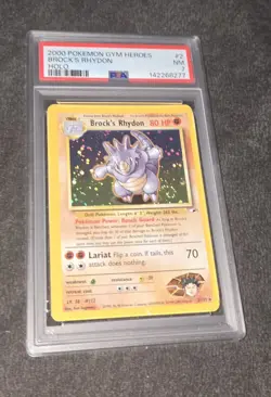 2000 POKEMON GYM HEROES HOLO #2 BROCK'S RHYDON PSA 7 - Image 1