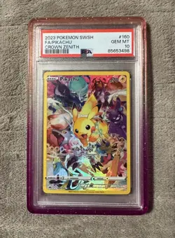 Pokemon SWSH Crown Zenith Pikachu Secret Rare 160/159 Full Art Holo PSA 10 - Image 1