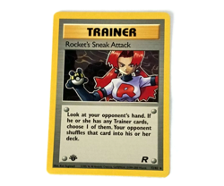Team Rocket First Edition Rocket's Sneak Attack Trainer Vintage Pokemon Card NM - Image 1