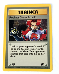 Team Rocket First Edition Rocket's Sneak Attack Trainer Vintage Pokemon Card NM - Image 3