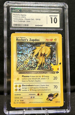 Pokemon Rocket's Zapdos 15/132 CGC Gem Mint 10 Celebrations Classic 2021 - Image 1