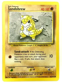Sandshrew 62/102 Common Base Set Unlimited Pokemon Lightly Played - Image 1