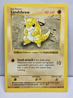 Sandshrew 62/102 Common Base Set Unlimited Pokemon Moderately Played - Image 1